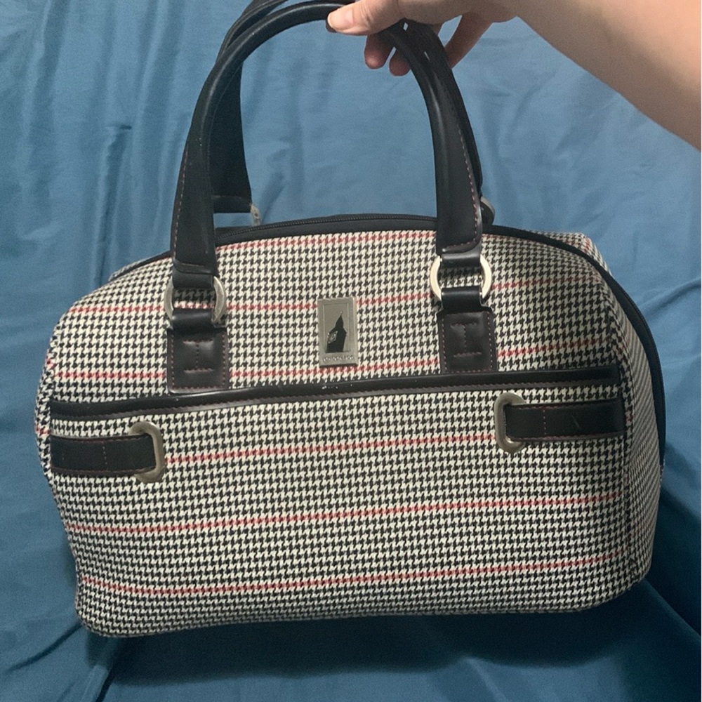 London Fog Black and White Duffel Bag with Houndstooth Pattern